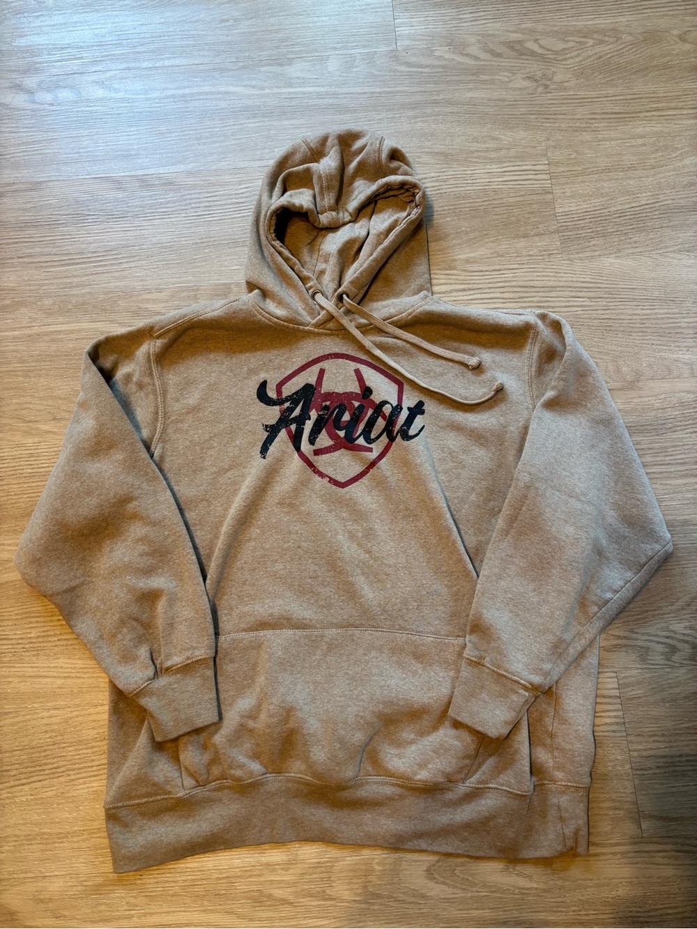 Ariat Women’s Sz XL REAL Hoodie Long Sleeve Logo Pullover Lined Western Tan - Picture 2 of 11